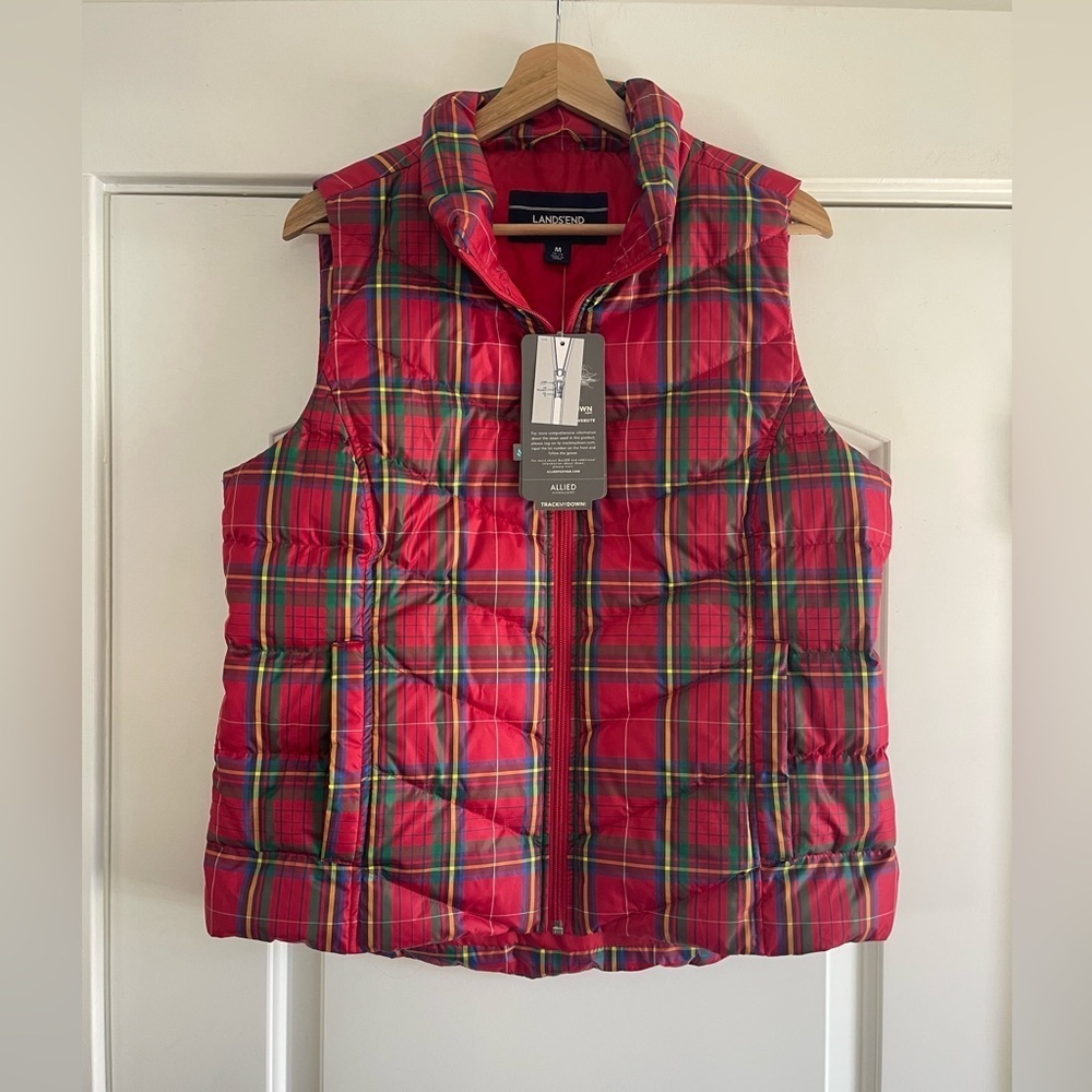 Lands End Plaid Down Puffer Vest - M